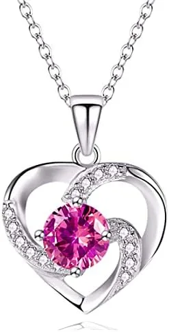 TSLRSA- Collier Coeur Femme Argent Sterling 925 Pierre de Naissance Diamant Collier Fille Femme Bijoux Cadeau Fête des Mères Cadeau Saint Valentin Anniversaire Petite Amie (Rose Rouge)  ( 10,80 € )