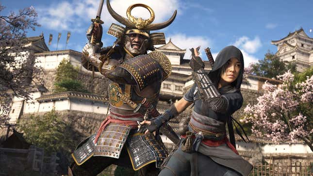 Une capture d'écran de Yasuke et Naoe, les deux protagonistes d'Assassin's Creed Shadows.