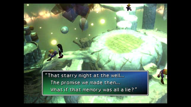 Cloud se demande si ses souvenirs sont un mensonge dans Final Fantasy VII.