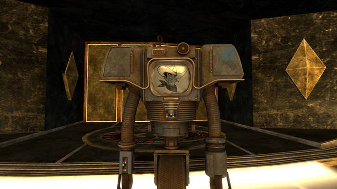 Victor devant le Lucky 38 dans Fallout New Vegas.