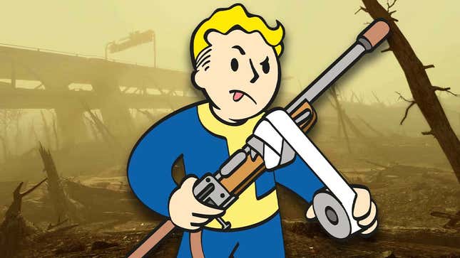 Une image montre Vault Boy réparant une arme à feu.