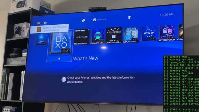 Une capture d'écran montre une PS4 jailbreakée.