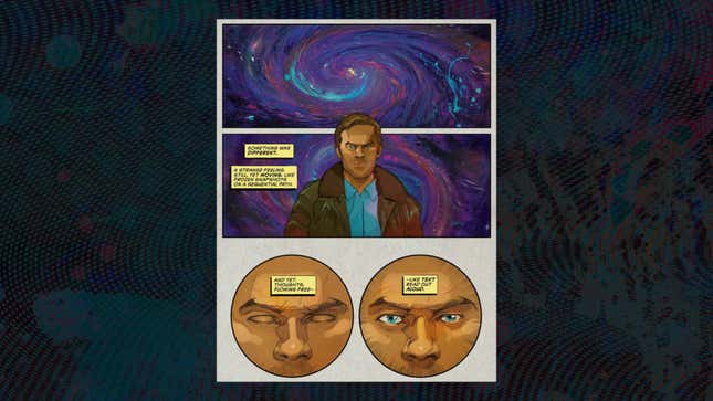 Une page de bande dessinée s'affiche dans laquelle un personnage ressemblant à Shawn Ashmore semble éprouver une sorte d'épiphanie cosmique sur les capacités qu'il possède.