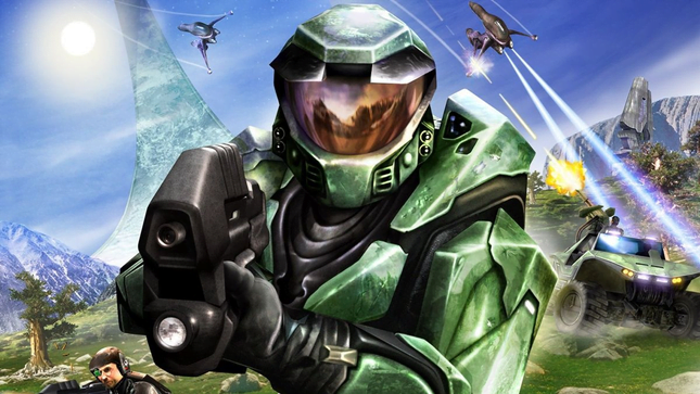 Master Chief brandit un fusil dans Halo 1.