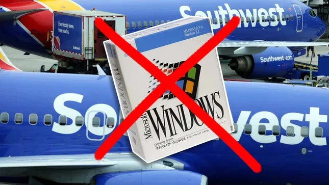 Une image montre la case de Windows 3.1 barrée devant certains avions.