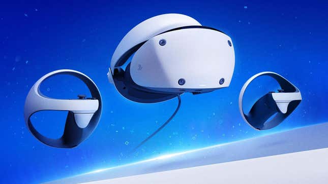 Un casque PS VR2 flotte dans l'espace.