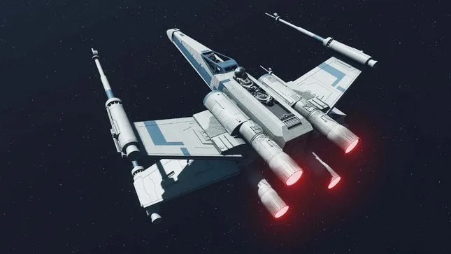 Une capture d'écran montre un vaisseau X-Wing tel qu'il apparaît dans Starfield via les mods.