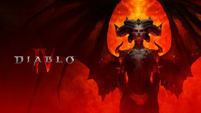 Lilith se tient à côté du logo de Diablo IV.