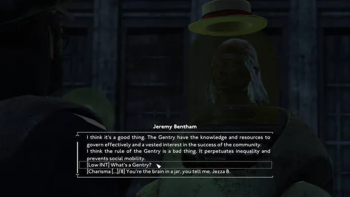 Le joueur parle avec Jeremy Bentham dans le mod Fallout 4, Fallout London