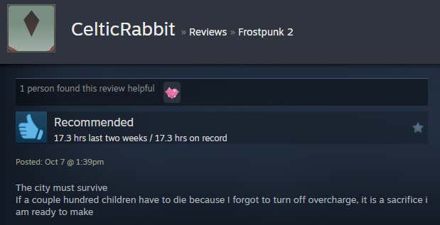 Image de l'article intitulé Frozen City Builder Frostpunk 2, tel que raconté par Steam Reviews