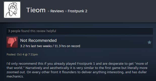 Image de l'article intitulé Frozen City Builder Frostpunk 2, tel que raconté par Steam Reviews