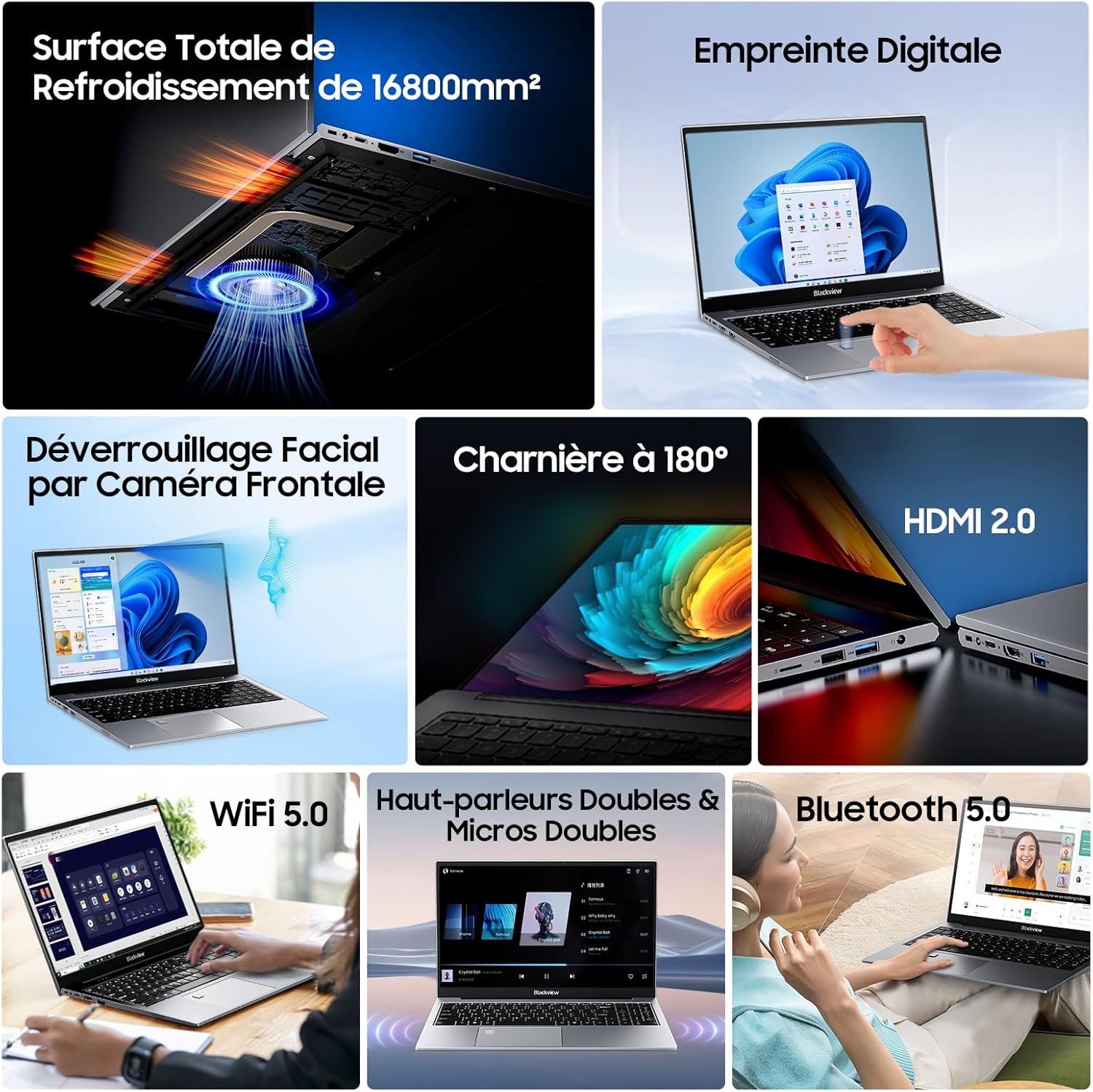 1729739956_343_Blackview-Ordinateur-Portable-Acebook-8-156-16Go-RAM-512Go-ROM Blackview Ordinateur Portable Acebook 8 15.6" 16Go RAM +512Go ROM SSD (jusqu'à 3,6 GHz), Win 11 DDR4 1920 * 1080 PC Portable, 2.4G+5G WiFi, USB 3.0×2, HDMI 2.0, Clavier AZERTY, Type C Laptop  ( <del>319,99€</del> - 303,99€ ) Shopping 