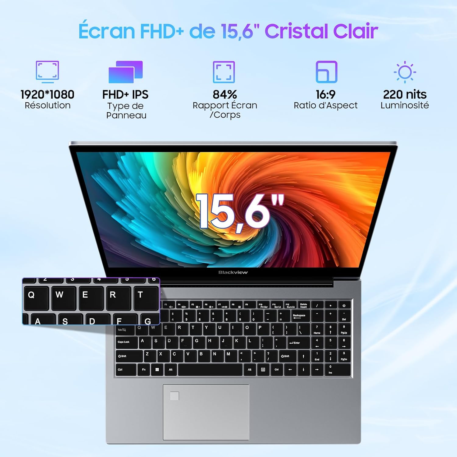 1729739956_441_Blackview-Ordinateur-Portable-Acebook-8-156-16Go-RAM-512Go-ROM Blackview Ordinateur Portable Acebook 8 15.6" 16Go RAM +512Go ROM SSD (jusqu'à 3,6 GHz), Win 11 DDR4 1920 * 1080 PC Portable, 2.4G+5G WiFi, USB 3.0×2, HDMI 2.0, Clavier AZERTY, Type C Laptop  ( <del>319,99€</del> - 303,99€ ) Shopping 