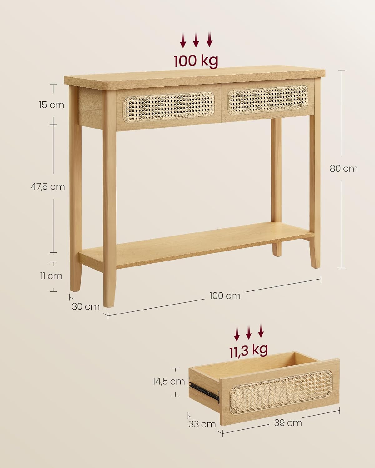 1729789421_959_VASAGLE-Table-Console-Table-dEntree-Bout-de-Canape-pour-Salon VASAGLE Table Console, Table d’Entrée, Bout de Canapé pour Salon, avec 2 Tiroirs, Étagère Ouverte, Coins Arrondis, Style Boho, Beige Chêne LNT016Y57  ( 83,99€ ) Shopping 