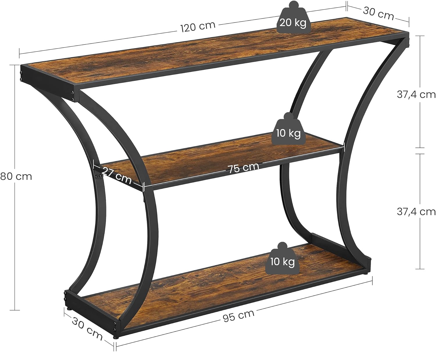 1729845424_827_VASAGLE-Table-Console-Table-dentree-Pieds-courbes-Dessus-de-Table VASAGLE Table Console, Table d'entrée, Pieds courbés, Dessus de Table allongé, pour Salon, Couloir, Chambre, Style Industriel, Marron Rustique et Noir LNT089B01  ( 69,99€ ) Shopping 