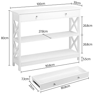 1729920908_784_Yaheetech-Table-Console-Table-dEntree-en-Bois-a-3-Niveau Yaheetech Table Console, Table d'Entrée en Bois à 3 Niveau avec 1 Tiroir, 100 x 30 x 80 cm, Pied en Bois Massif, Style Néo-rétro, Blanc, Salon Couloir  ( 94,99€ ) Shopping 