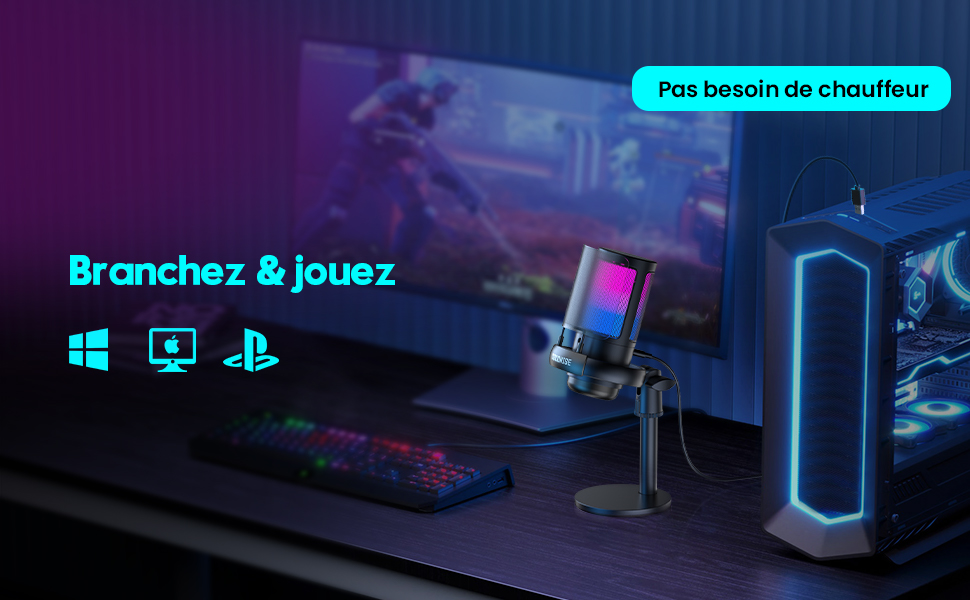 1729924617_84_USB-Microphone-USB-a-condensateur-RGB-Microphone-Gaming-Une-touche USB Microphone USB à condensateur, RGB Microphone Gaming, Une touche muet、Le bouton contrôle le volume、Filtre anti-pop en métal, pour le streaming, les jeux, les podcasts, la production musicale  ( <del>26,99€</del> - 25,64€ ) Shopping 