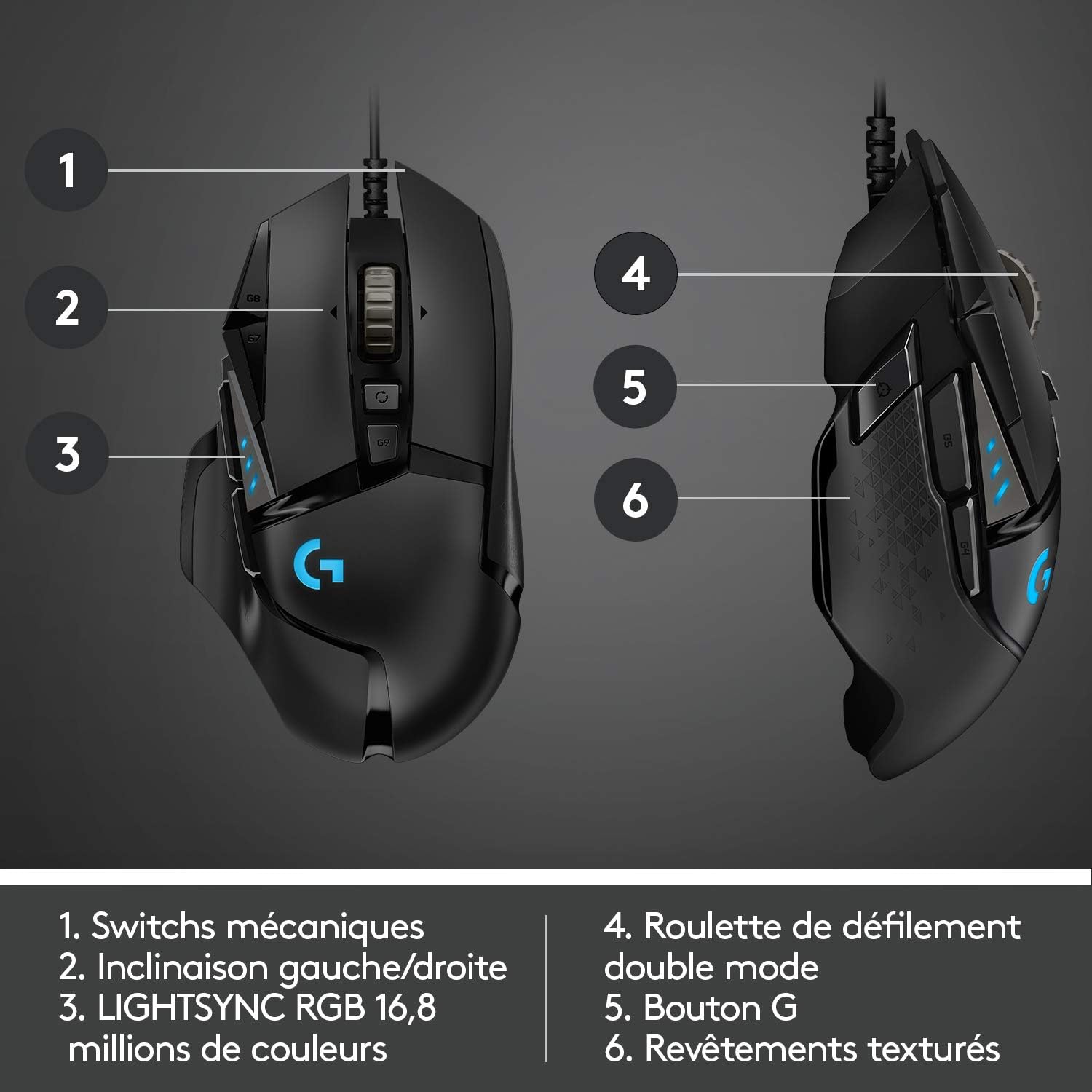 1730036442_7_Logitech-G502-HERO-Souris-Gamer-Filaire-Haute-Performance-Capteur-Gaming Logitech G502 HERO Souris Gamer Filaire Haute Performance, Capteur Gaming HERO 25K, 25 600 PPP, RVB, Poids Ajustable, 11 Boutons Programmables, Mémoire Intégrée, PC/Mac - Noire  ( <del>89,99€</del> - 46,90€ ) Shopping 