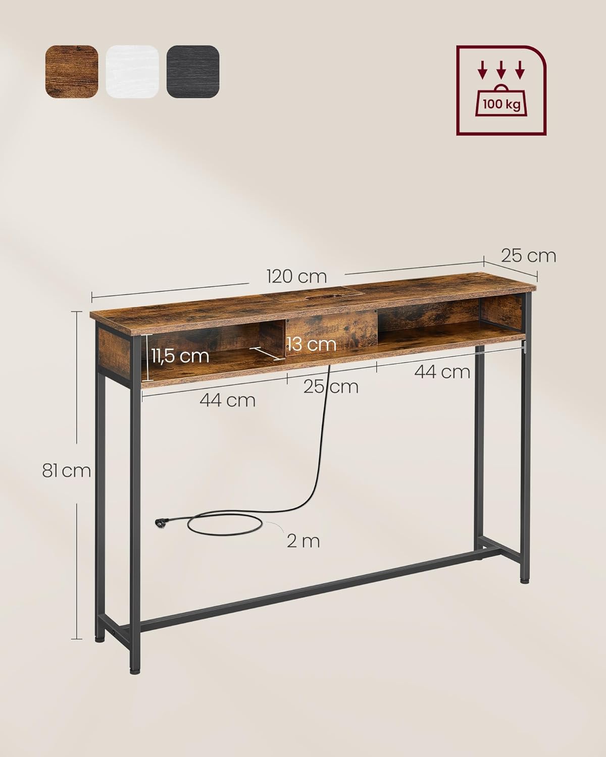 1730051221_76_VASAGLE-Table-Console-Fine-avec-Multiprise-Table-de-Canape-avec VASAGLE Table Console Fine avec Multiprise, Table de Canapé avec 2 Compartiments, Chargement Caché, Gain de Place, 25 x 120 x 81 cm, pour Entrée, Salon, Marron Rustique et Noir d’Encre LNT111K01  ( 70,99€ ) Shopping 