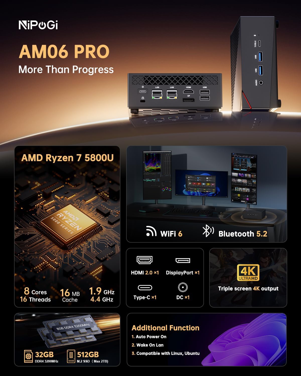 1730230521_804_NiPoGi-AM06-Pro-Mini-PC-АMD-Ryzen-7-5800U-8C16T NiPoGi AM06 Pro Mini PC АMD Ryzen 7 5800U (8C/16T, jusqu'à 4,4 GHz), 32 Go (2 x 16 Go) DDR4 512 Go M.2 SSD Mini Ordinateur de Bureau WiFi 6, RJ45 Dual LAN, 4K Triple Display Tour PC avec VESA  ( 479,00€ ) Shopping 