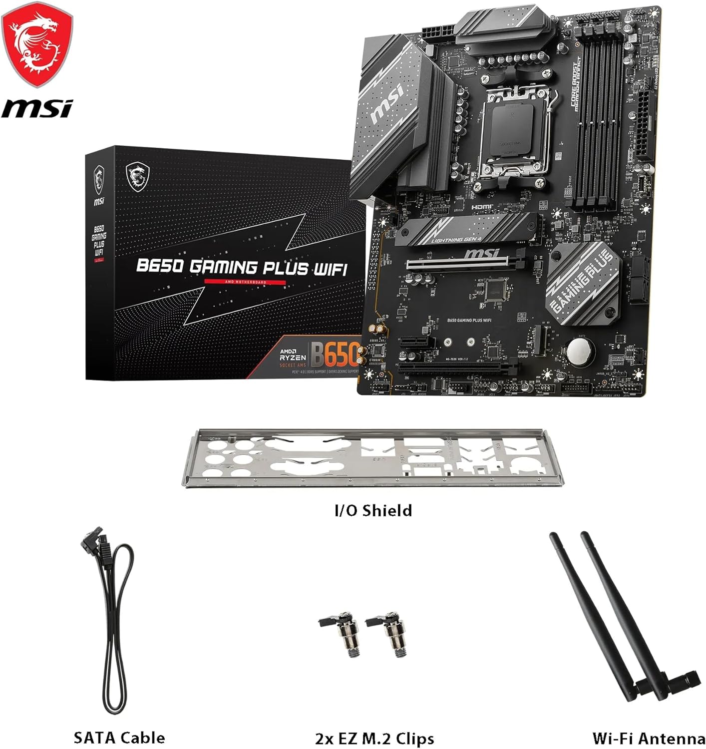 1730241611_425_MSI-B650-GAMING-PLUS-WIFI-Carte-mere-ATX-Pour MSI B650 GAMING PLUS WIFI Carte mère, ATX - Pour processeurs AMD Ryzen 9000, 8000 & 7000, AM5 - VRM double rail 14+2 phases, DDR5 6400+MHz/OC, 2 x PCIe 4.0 x16, 2 x M.2 Gen4, Wi-Fi 6E  ( 176,80€ ) Shopping 