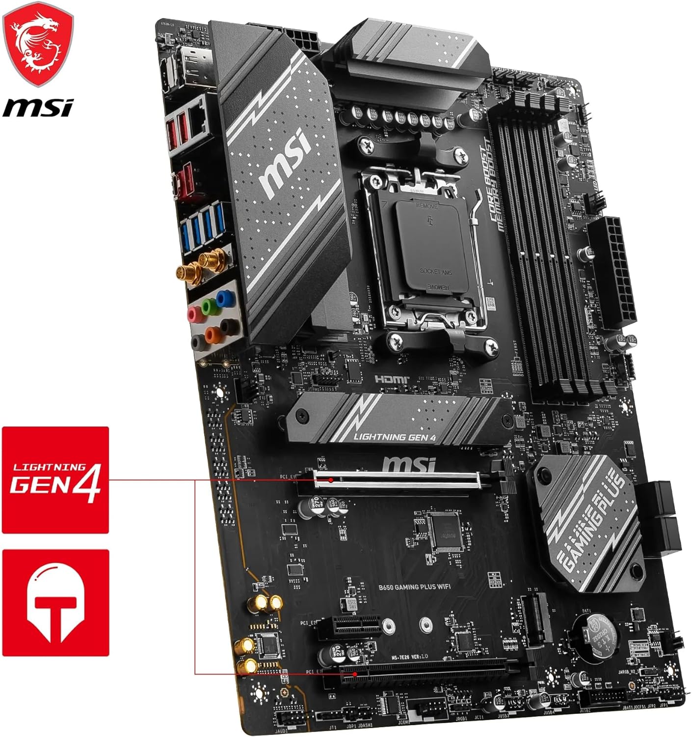 1730241611_782_MSI-B650-GAMING-PLUS-WIFI-Carte-mere-ATX-Pour MSI B650 GAMING PLUS WIFI Carte mère, ATX - Pour processeurs AMD Ryzen 9000, 8000 & 7000, AM5 - VRM double rail 14+2 phases, DDR5 6400+MHz/OC, 2 x PCIe 4.0 x16, 2 x M.2 Gen4, Wi-Fi 6E  ( 176,80€ ) Shopping 