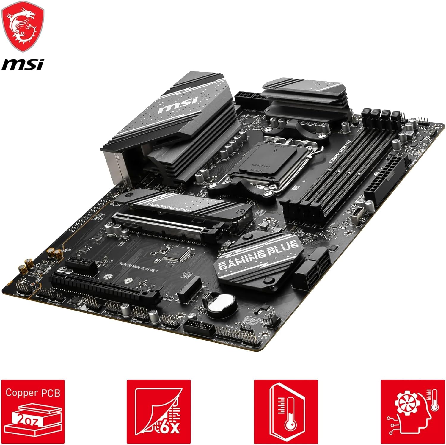 1730241611_85_MSI-B650-GAMING-PLUS-WIFI-Carte-mere-ATX-Pour MSI B650 GAMING PLUS WIFI Carte mère, ATX - Pour processeurs AMD Ryzen 9000, 8000 & 7000, AM5 - VRM double rail 14+2 phases, DDR5 6400+MHz/OC, 2 x PCIe 4.0 x16, 2 x M.2 Gen4, Wi-Fi 6E  ( 176,80€ ) Shopping 