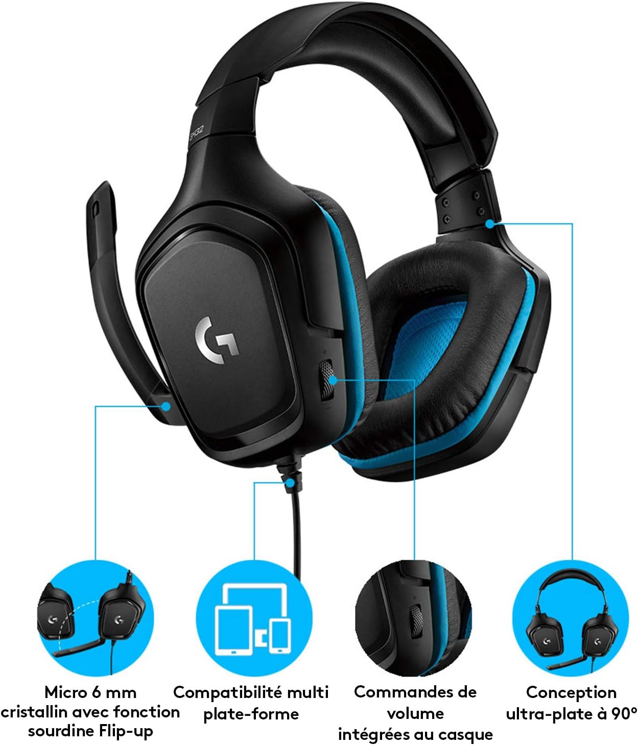 1730279531_988_Logitech-G432-Casque-Gamer-Filaire-Son-71-Surround-DTS-HeadphoneX Logitech G432 Casque Gamer Filaire, Son 7.1 Surround, DTS Headphone:X 2.0, Transducteurs 50mm, USB/Audio Jack 3,5mm, Micro avec Sourdine Flip-Up, Poids Léger ,PC/Xbox One/PS4/Nintendo Switch - Noir  ( <del>89,99€</del> - 54,40€ ) Shopping 