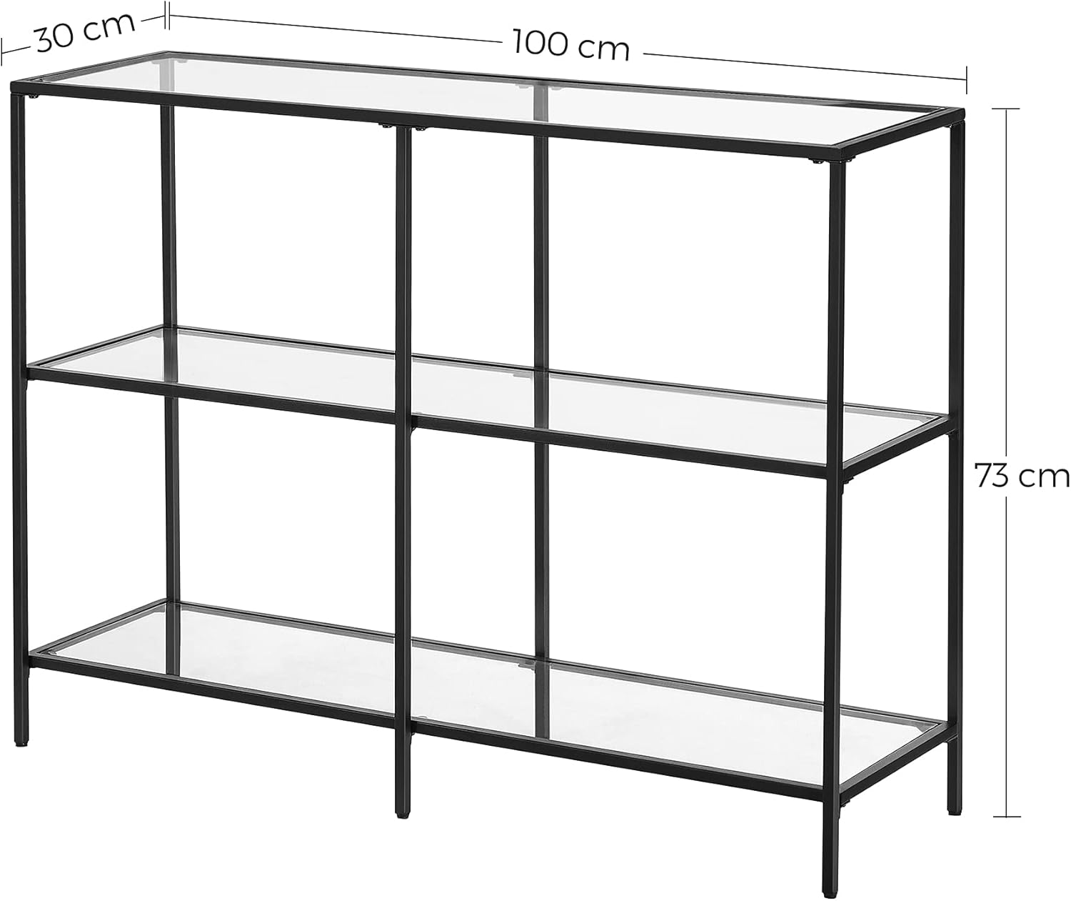 1730333579_107_VASAGLE-Table-Console-dEntree-Etagere-a-3-Niveaux-en-Verre VASAGLE Table Console d’Entrée, Étagère à 3 Niveaux en Verre Trempé, 30 x 100 x 73 cm, Cadre en Métal, Style Moderne, pour Couloir, Salon, Chambre, Noir Classique et Transparent LGT027B01  ( 60,99€ ) Shopping 