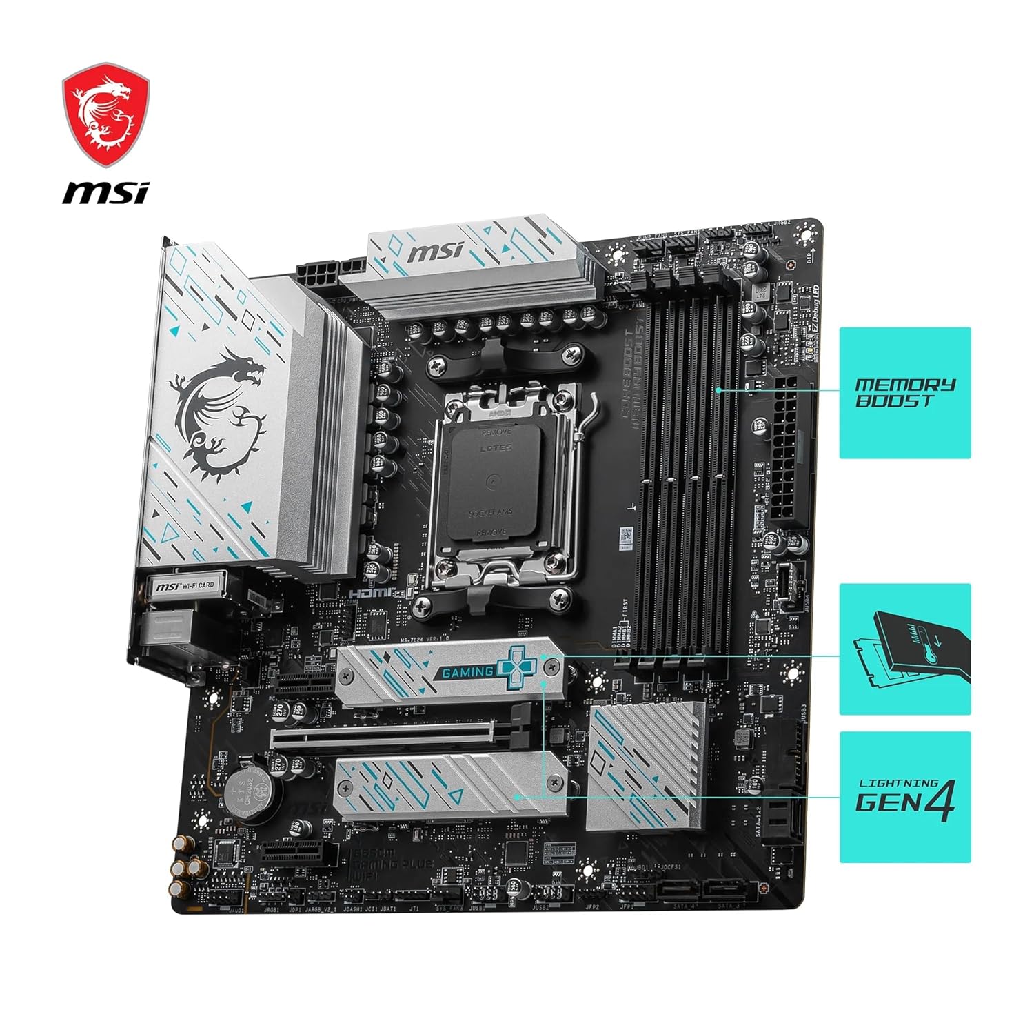 1730527216_153_MSI-B650M-Gaming-Plus-WiFi-Carte-mere-Micro-ATX-Compatible-avec MSI B650M Gaming Plus WiFi Carte-mère, Micro-ATX - Compatible avec Les processeurs AMD Ryzen 9000, 8000 & 7000, AM5 - Mémoire DDR5 jusqu'à 7800+MHz/OC, PCIe 4.0 x16, M.2 Gen4, Wi-FI 6E  ( 169,81€ ) Shopping 