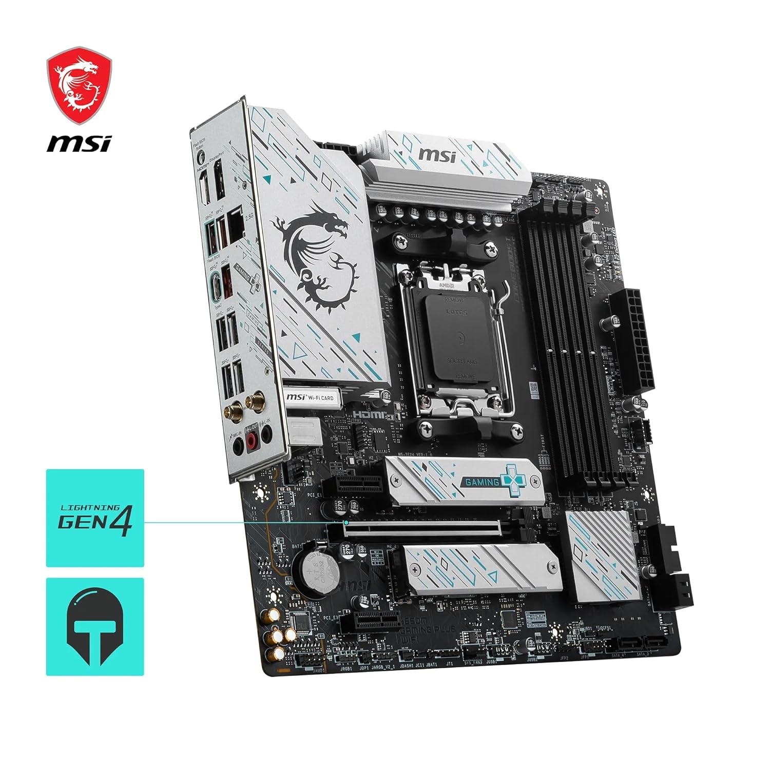 1730527216_711_MSI-B650M-Gaming-Plus-WiFi-Carte-mere-Micro-ATX-Compatible-avec MSI B650M Gaming Plus WiFi Carte-mère, Micro-ATX - Compatible avec Les processeurs AMD Ryzen 9000, 8000 & 7000, AM5 - Mémoire DDR5 jusqu'à 7800+MHz/OC, PCIe 4.0 x16, M.2 Gen4, Wi-FI 6E  ( 169,81€ ) Shopping 