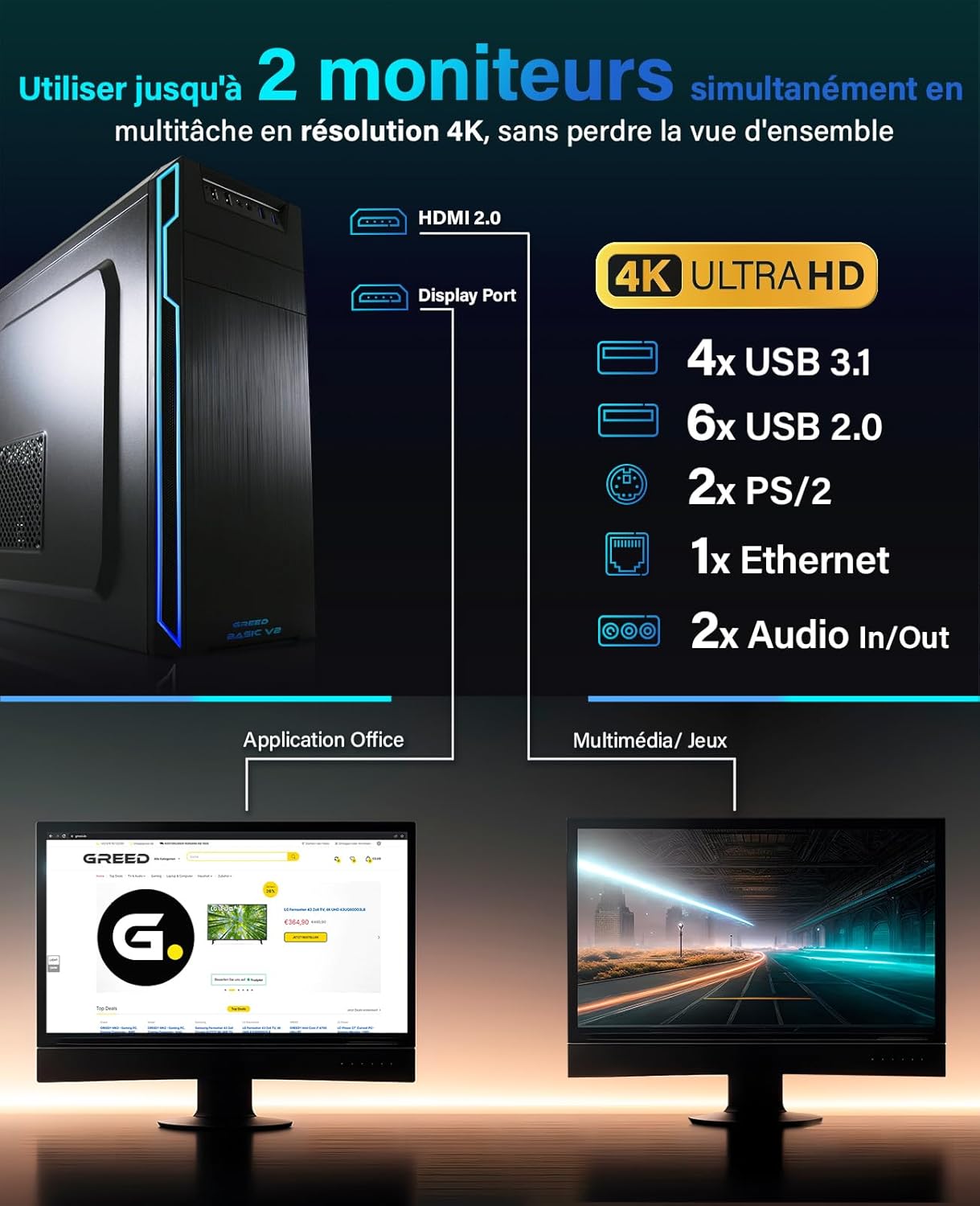 1730658219_768_Greed®-PC-Ultra-V2-Intel-Core-i9-10900F-Ordinateur Greed® PC Ultra V2 Intel Core i9 10900F - Ordinateur Rapide + Ordinateur de Bureau à Domicile avec 5,2 GHz - 32 Go RAM/mémoire - 1 TB SSD + 1 TB HDD - DVD+RW - USB3.1 - Wi-FI, avec Win11 Pro  ( 739,90€ ) Shopping 