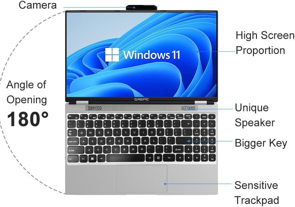 1730699055_515_GREFIC-Ordinateur-Portable-156-Pouces-PC-Portable-Win11-16Go-RAM GREFIC Ordinateur Portable 15,6 Pouces PC Portable Win11, 16Go RAM 512Go SSD(Extensible 2To), Alder Lake-N95 CPU(Jusqu'à 3,40 GHz), Laptop 1080P IPS Écran, Clavier éclairé, Webcam, 2.4+5G WiFi  ( <del>399,00€</del> - 369,00€ ) Shopping 