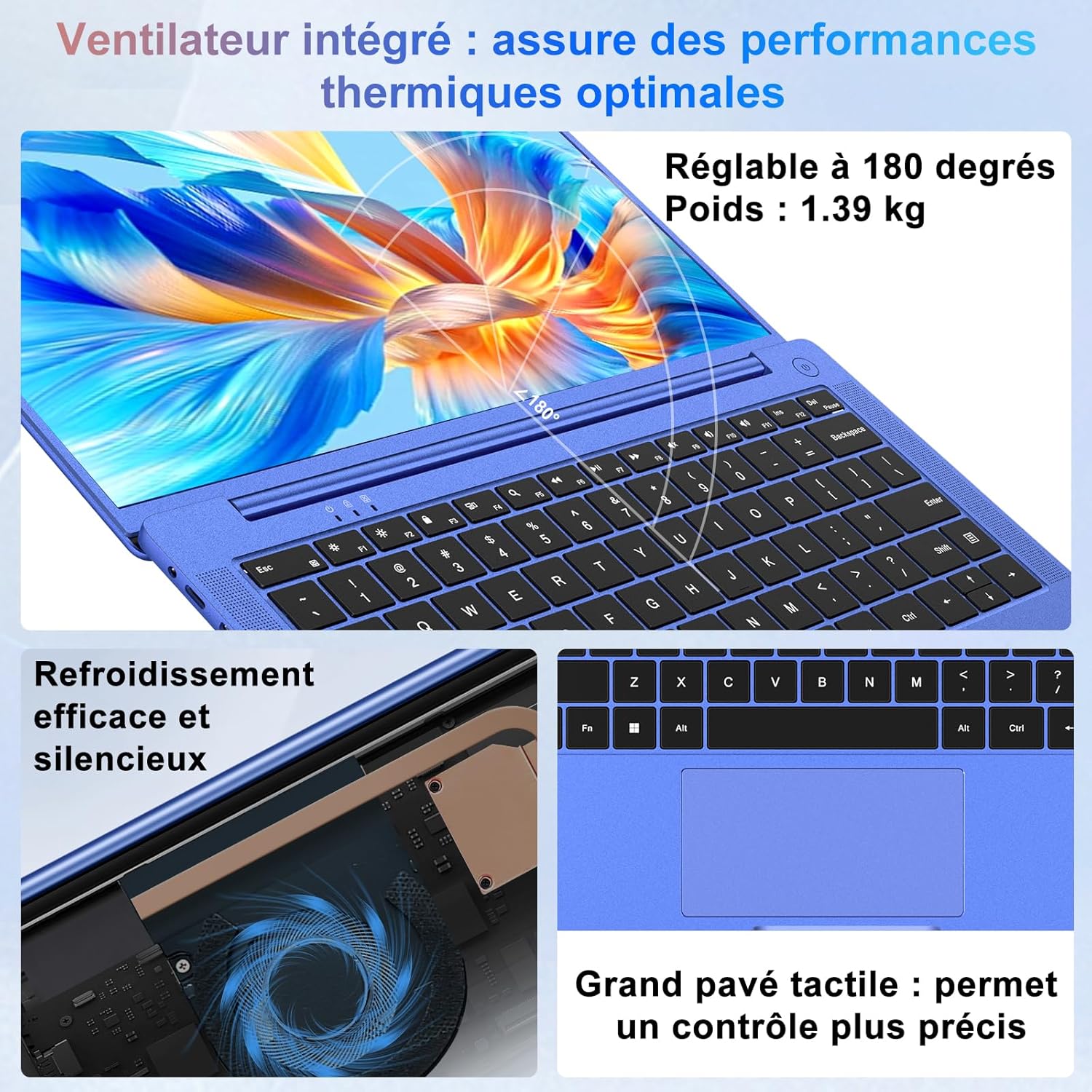 1730751412_31_Ruzava-Ordinateur-Portable-14-Celeron-N5095jusqua-29-GHz-Win11-8Go Ruzava Ordinateur Portable 14" Celeron N5095(jusqu'à 2,9 GHz) Win11 8Go 256Go SSD Extension1TB 4cœurs Ventilateur 5000 mAh métal Laptop avec FHD Webcam Couverture Souris Clavier Français Film-Violet  ( 499,99€ ) Shopping 