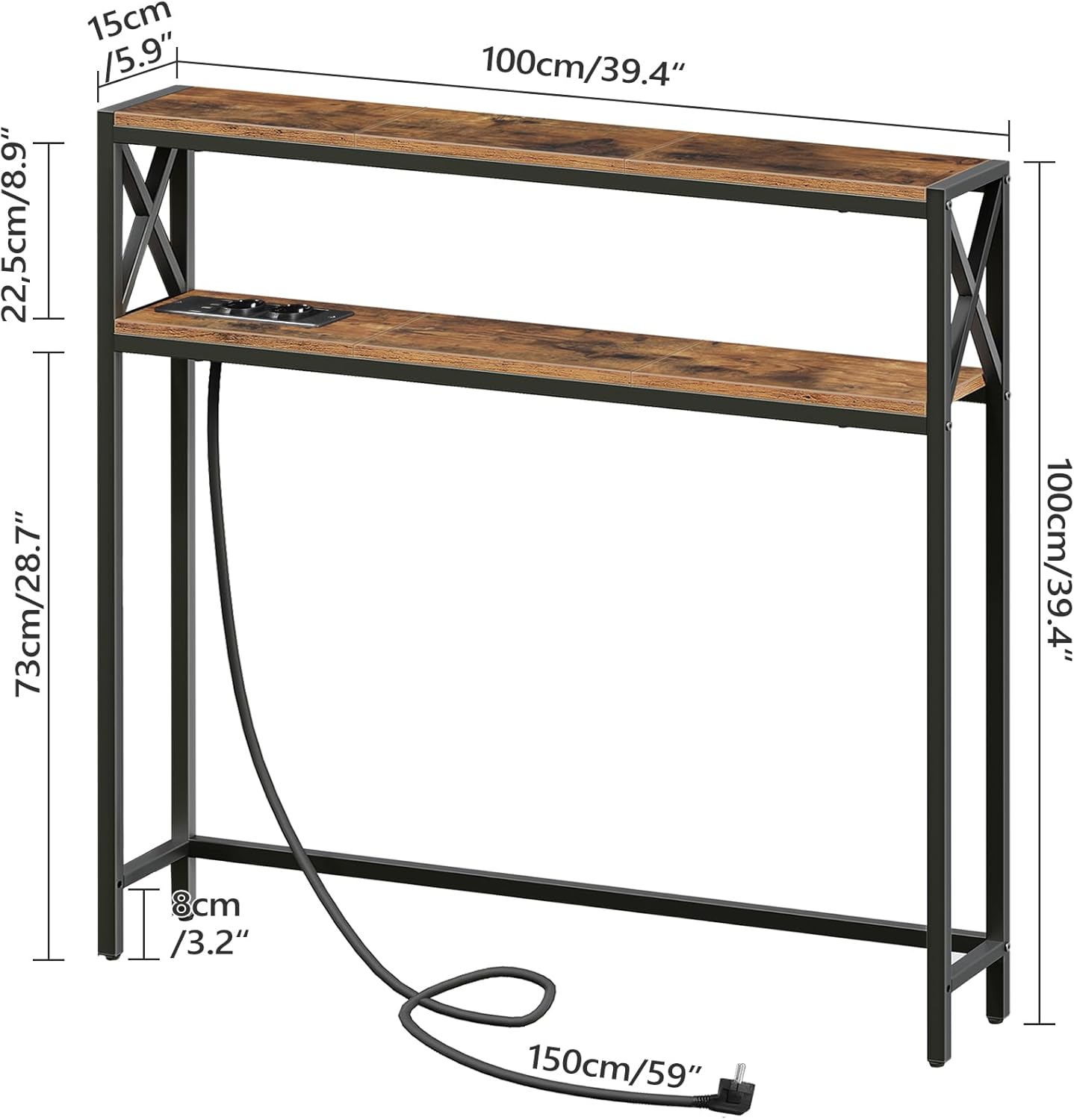 1730893543_78_MAHANCRIS-Table-dEntree-a-2-niveaux-de-100-cm-Table MAHANCRIS Table d’Entrée à 2 niveaux de 100 cm, Table Console avec prises et ports USB, Table de Couloir avec tablettes de rangement, pour couloir, salon, chambre, entrée, Marron Rustique ACTHR115UE01  ( 75,99€ ) Shopping 