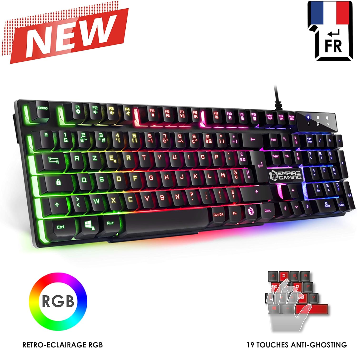 1730916163_925_EMPIRE-GAMING-Clavier-Gamer-Nouveau-K300-AZERTY-105 EMPIRE GAMING - Clavier Gamer Nouveau K300 (AZERTY) - 105 Touches Semi-Mécaniques - Rétroéclairage LED RGB - 19 Keys Anti-Ghosting - 12 Raccourcis Multimédia - USB Filaire  ( 22,99€ ) Shopping 