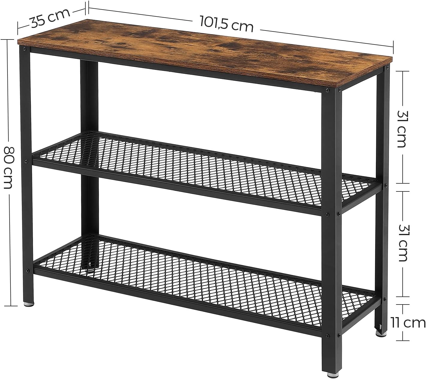 1731021879_814_VASAGLE-Table-de-Console-Table-dappoint-Buffet-avec-2-Etageres VASAGLE Table de Console, Table d’appoint, Buffet, avec 2 Étagères en Treillis, pour Salon, Couloir, 101,5 x 35 x 80 cm, Cadre en Acier, Style Industriel, Marron Rustique et Noir LNT81BX  ( 59,99€ ) Shopping 