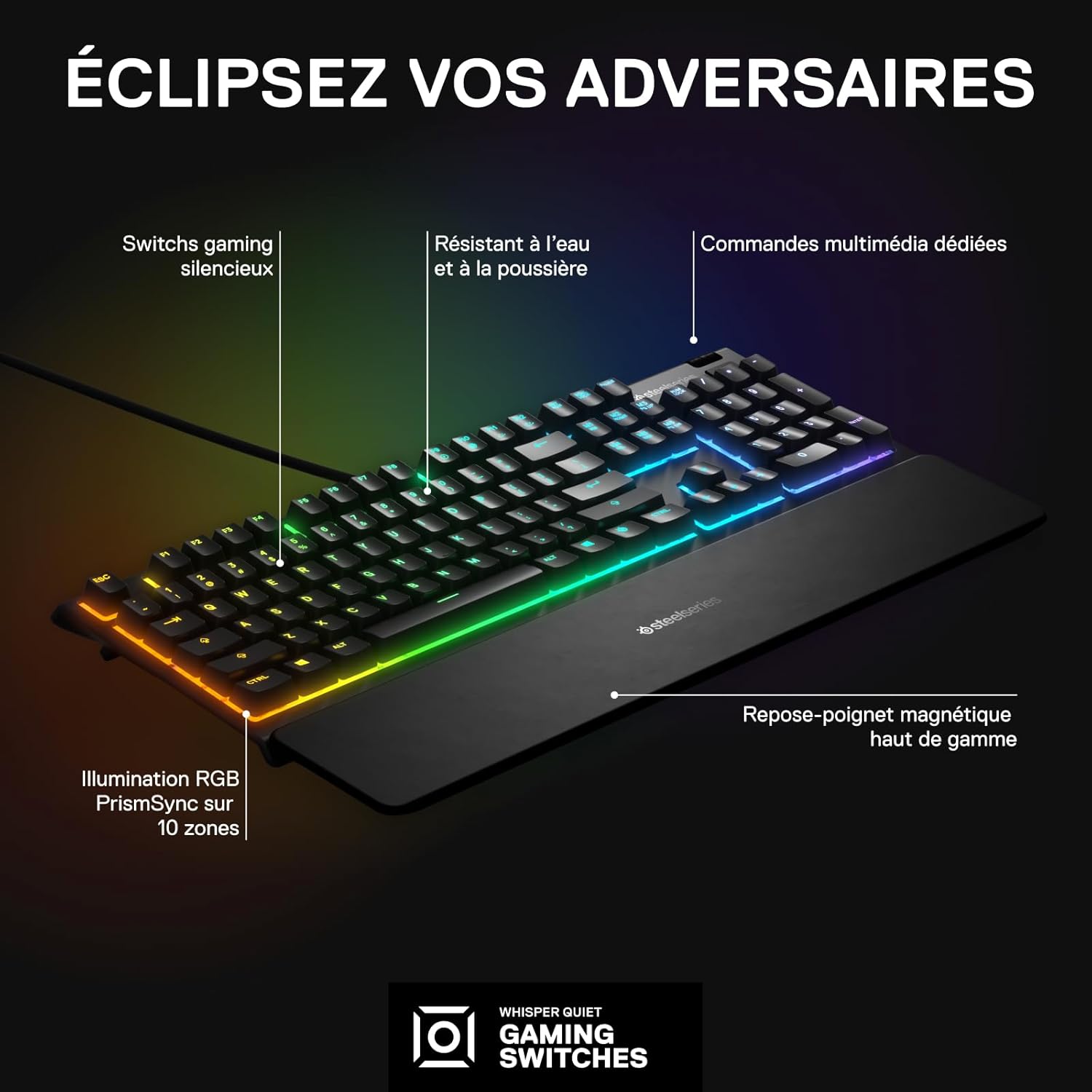 1731379545_551_SteelSeries-Apex-3-Clavier-de-Gaming-Illumination-RVB SteelSeries Apex 3 - Clavier de Gaming - Illumination RVB sur 10 Zones - Repose-Mains Magnétique Premium - Agencement Français AZERTY  ( <del>79,99€</del> - 59,99€ ) Shopping 