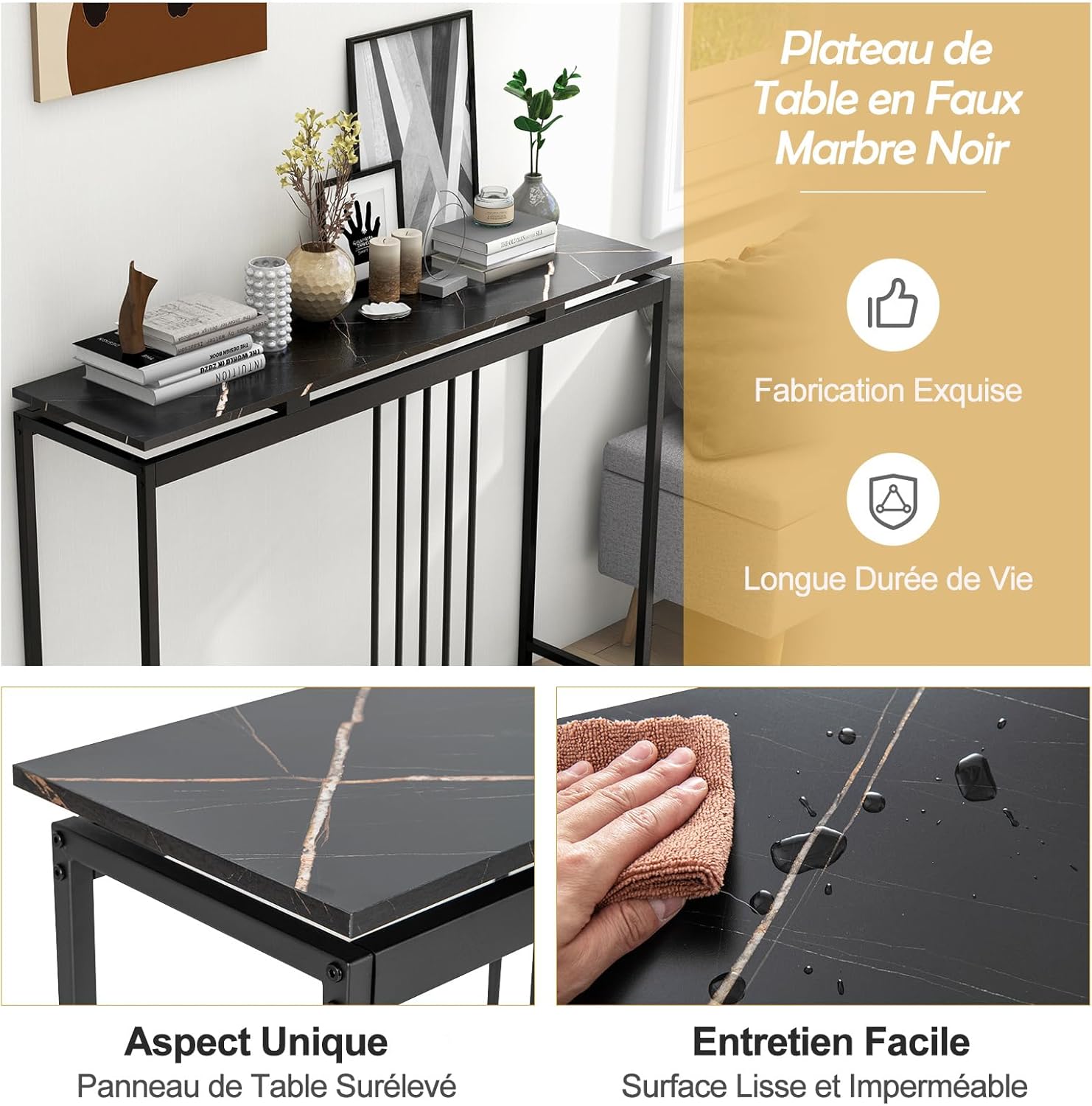 1731600753_239_COSTWAY-Table-Console-en-Faux-Marbre-Meuble-Console-Entree-Noir COSTWAY Table Console en Faux Marbre, Meuble Console Entrée Noir avec Cadre en Acier Enduit de Poudre, Table d'Entrée avec Kit Anti-basculement pour Salon, Couloir, 120x30x90cm  ( <del>96,99€</del> - 92,99€ ) Shopping 