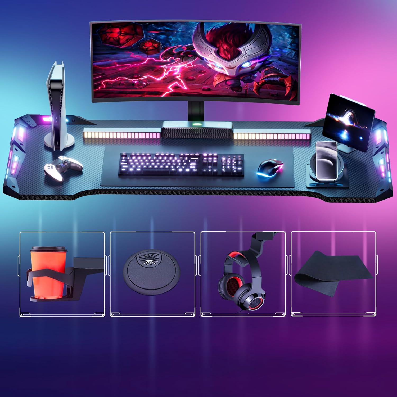 1731773159_893_Gamtimer-Table-de-gaming-140-x-60-cm-avec-lumieres Gamtimer Table de gaming 140 x 60 cm avec lumières LED, surface en fibre de carbone RVB, 384 modes de couleur avec télécommande, porte-gobelet et crochet pour casque  ( 119,00€ ) Shopping 