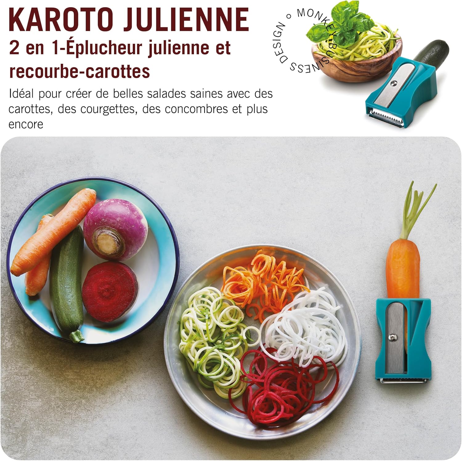 1731814664_826_Monkey-Business-Karoto-Julienne-–-Aiguiseur-de-carottes-avec-lame Monkey Business Karoto Julienne – Aiguiseur de carottes avec lame de julienne | Gadgets de cuisine amusants | issu d'une série d'éplucheurs uniques pour la cuisine | Articles de cuisine amusants | par  ( 14,99€ ) Shopping 