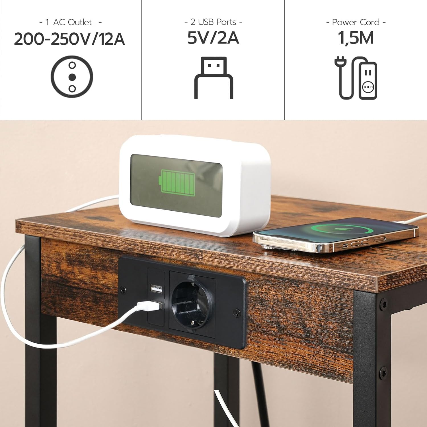 1731956601_261_HOOBRO-Table-dAppoint-Haute-avec-Station-de-Charge-Table-Console HOOBRO Table d’Appoint Haute avec Station de Charge, Table Console de 75,5 cm, Table de Téléphone à 3 Niveaux, Table de Chevet Petite pour Salon, Chambre, Couloir, Marron Rustique et Noir EBF09CDH01  ( 74,99€ ) Shopping 