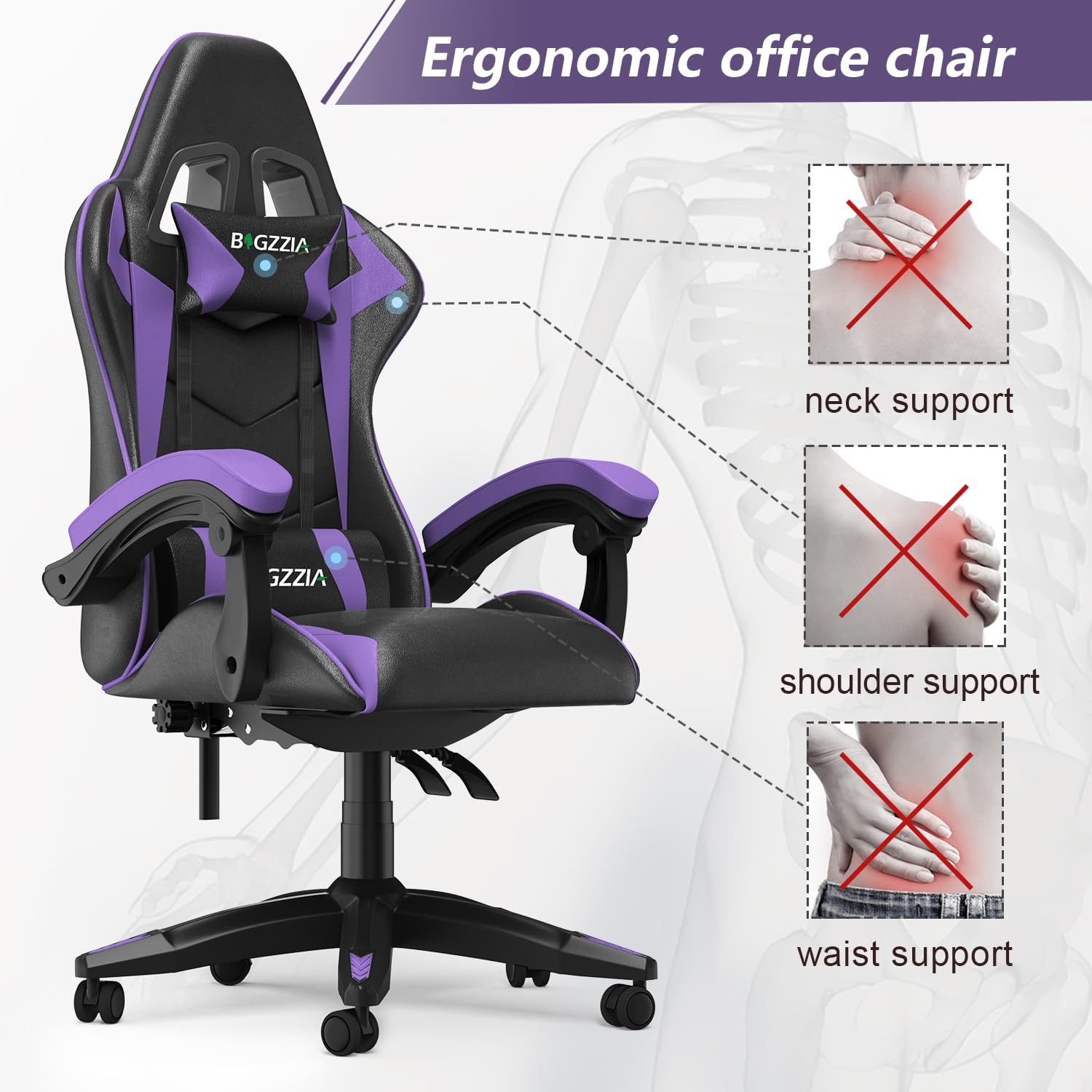 1732034088_723_bigzzia-Chaise-Bureau-Chaise-Gaming-Ergonomique-en-PU-Cuir-Hauteur bigzzia Chaise Bureau Chaise Gaming Ergonomique en PU Cuir, Hauteur Réglable, avec Coussin Lombaire et Appui-Tête, Fauteuil Gamer Confortable pour Adultes, Filles et Garçons (Violet)  ( <del>119,99€</del> - 85,99€ ) Shopping 