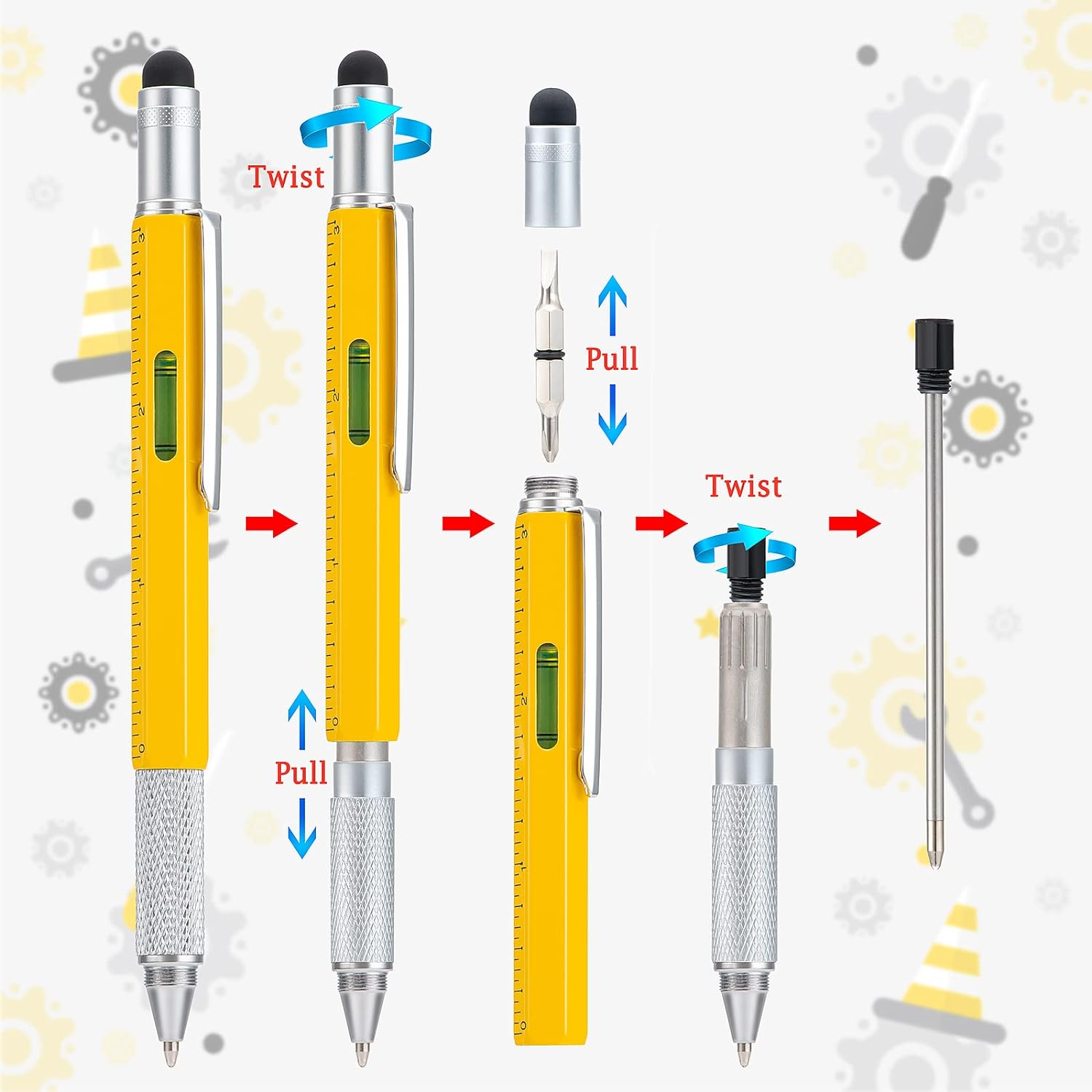 1732075036_27_Stylo-Multitool-Pen-4-Pieces-avec-Recharges-Supplementaires-Stylo-Metal Stylo Multitool Pen 4 Pièces avec Recharges Supplémentaires, Stylo Métal Multifonction 6 en 1 avec Règle et Jauge de Niveau, Gadget Cool pour Homme, Cadeau pour Mari Papa Père (Couleurs Assorties)  ( 13,99€ ) Shopping 