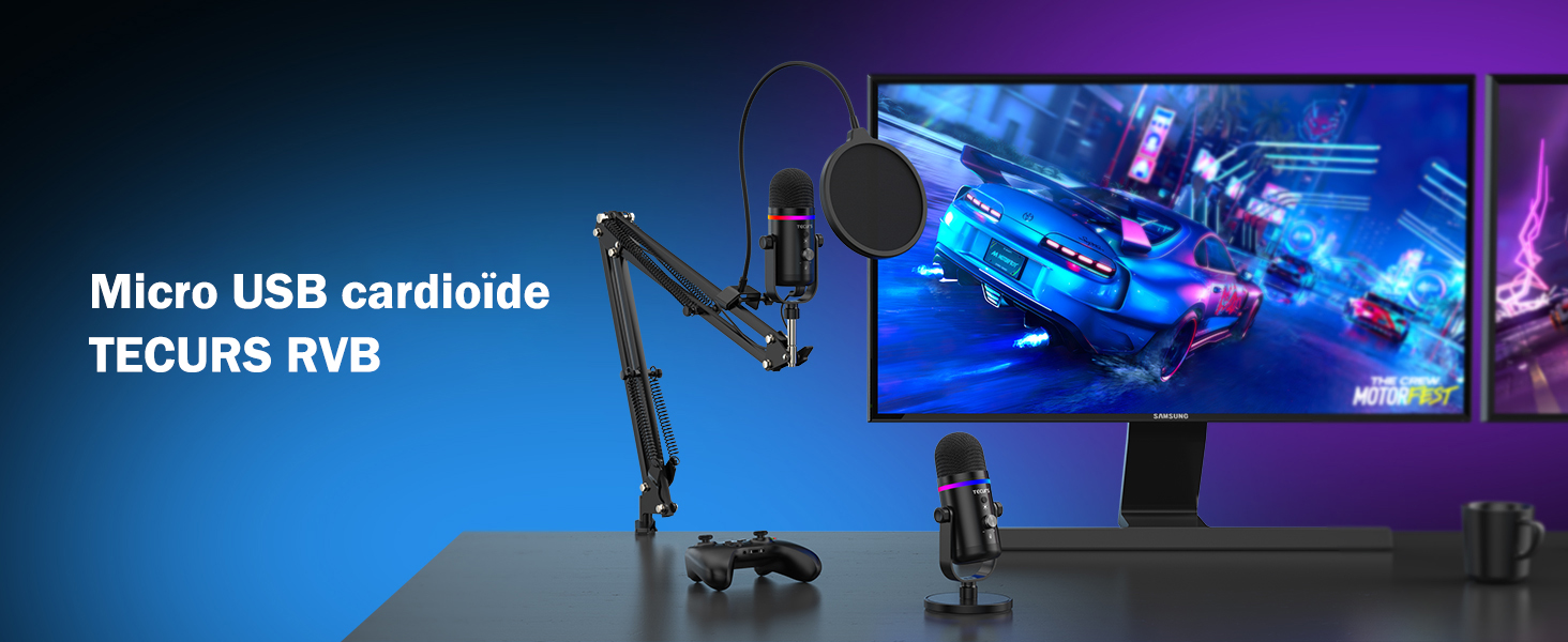 1732145614_99_TECURS-Micro-Gaming-Kit-Micro-Condensateur-RGB-avec-Bras TECURS Micro Gaming Kit - Micro Condensateur RGB avec Bras et Support Bureau, Bouton Silence, Contrôle de Gain, USB Microphone pour Podcast, Streaming, Enregistrement Musique, Android/Mac /PS4/PS5  ( <del>53,99€</del> - 45,89€ ) Shopping 