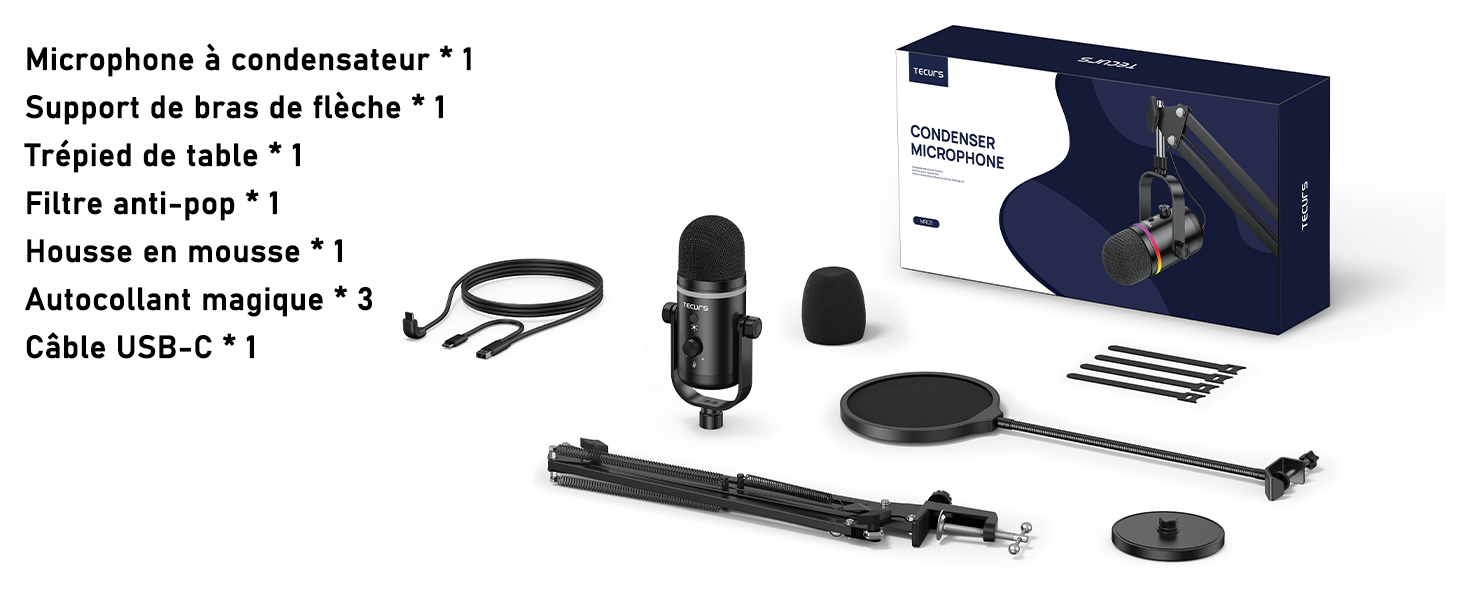 1732145615_953_TECURS-Micro-Gaming-Kit-Micro-Condensateur-RGB-avec-Bras TECURS Micro Gaming Kit - Micro Condensateur RGB avec Bras et Support Bureau, Bouton Silence, Contrôle de Gain, USB Microphone pour Podcast, Streaming, Enregistrement Musique, Android/Mac /PS4/PS5  ( <del>53,99€</del> - 45,89€ ) Shopping 