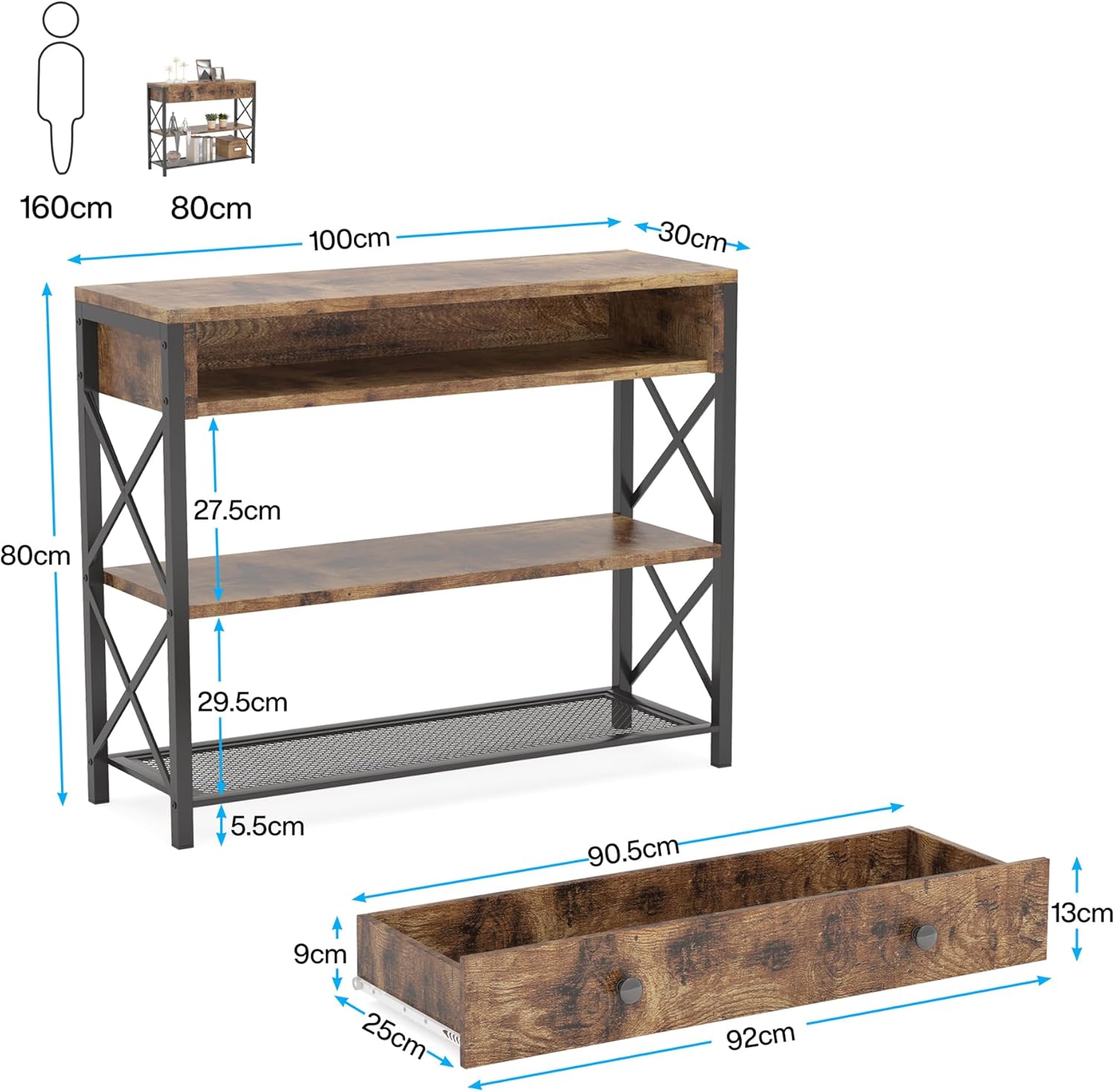 1732161227_512_Tribesigns-Table-Console-avec-tiroir-et-etageres-de-Rangement-a Tribesigns Table Console avec tiroir et étagères de Rangement à 2 Niveaux, Table de Couloir Console d'entrée Industrielle en Bois et métal, Table d'appoint de canapé Rustique pour entrée, Salon  ( <del>99,99€</del> - 79,99€ ) Shopping 