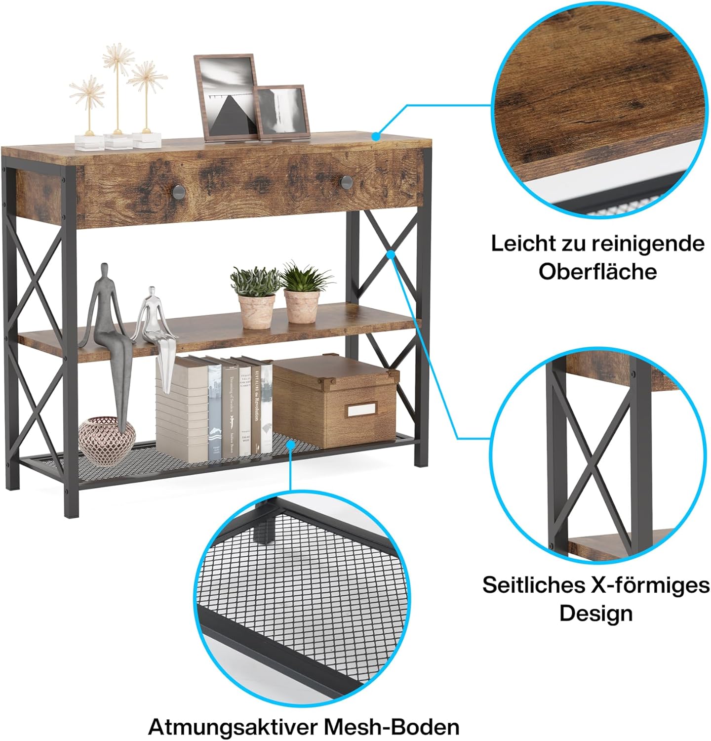 1732161228_283_Tribesigns-Table-Console-avec-tiroir-et-etageres-de-Rangement-a Tribesigns Table Console avec tiroir et étagères de Rangement à 2 Niveaux, Table de Couloir Console d'entrée Industrielle en Bois et métal, Table d'appoint de canapé Rustique pour entrée, Salon  ( <del>99,99€</del> - 79,99€ ) Shopping 