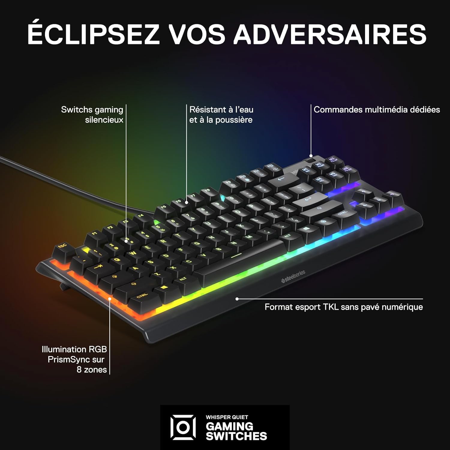 1732165010_266_SteelSeries-Apex-3-TKL-RVB-Clavier-gaming-Facteur-de SteelSeries Apex 3 TKL RVB Clavier gaming - Facteur de forme esports compact sans pavé numérique - Illumination RVB à 8 zones - Agencement Français AZERTY  ( <del>54,99€</del> - 39,99€ ) Shopping 