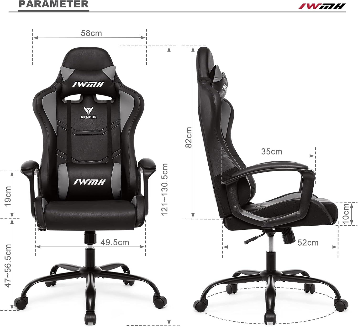 1732220934_272_IWMH-Chaise-Gaming-Chaise-Gamer-Ergonomique-Fauteuil-Gamer-Haut-Dossier IWMH Chaise Gaming Chaise Gamer Ergonomique Fauteuil Gamer Haut Dossier Chaise de Jeu Siege Gamer Pivotant Hauteur Réglable Chaise d'ordinateur avec Accoudoirs Appui-tête Soutien Lombaire 150kg Gris  ( 73,99€ ) Shopping 